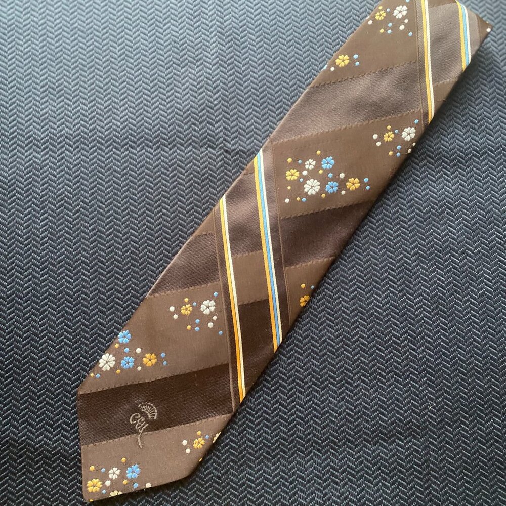 Vintage 1980s Countess Mara Wide Floral Tie | Brown Retro Statement